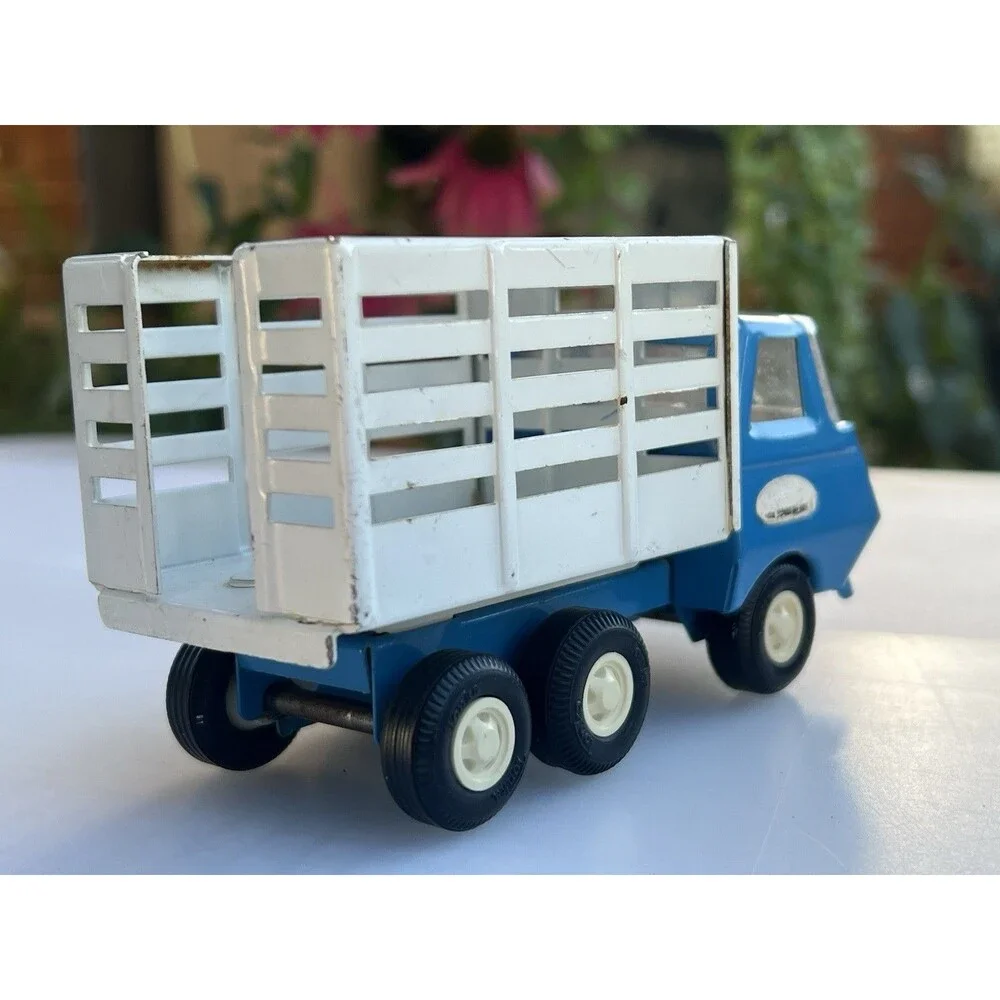 1968 Vintage Mini Tonka Farm Livestock Stake Truck Blue White Dump Bed 5” Toy